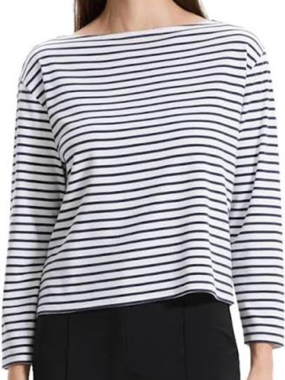 Theory Striped Cropped 3/4 Sleeve Boatneck Breton top - Black & White Smal
